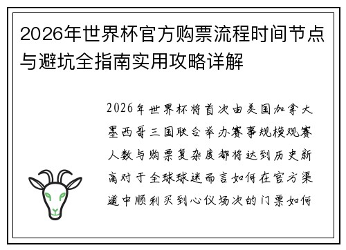 2026年世界杯官方购票流程时间节点与避坑全指南实用攻略详解 2026年世界杯官方购票流程时间节点与避坑全指南实用攻略详解